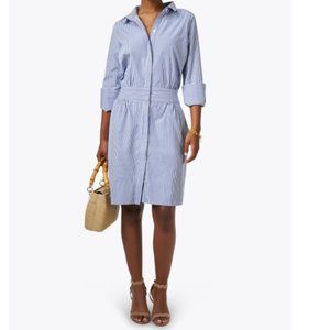 Gretchen Scott Bow Blue Stripe Breezy Blouson Shirt Dress Small